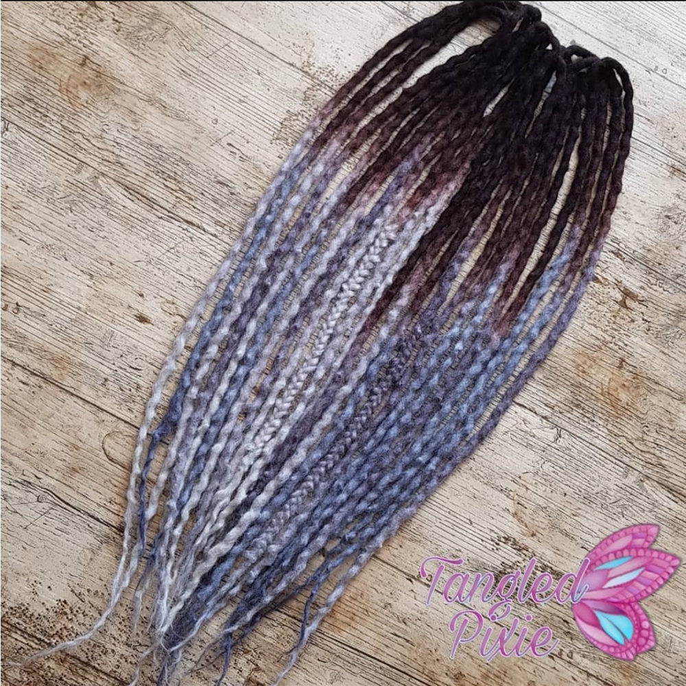 Tangled pixie double ended wool dreads, natural colored & gray